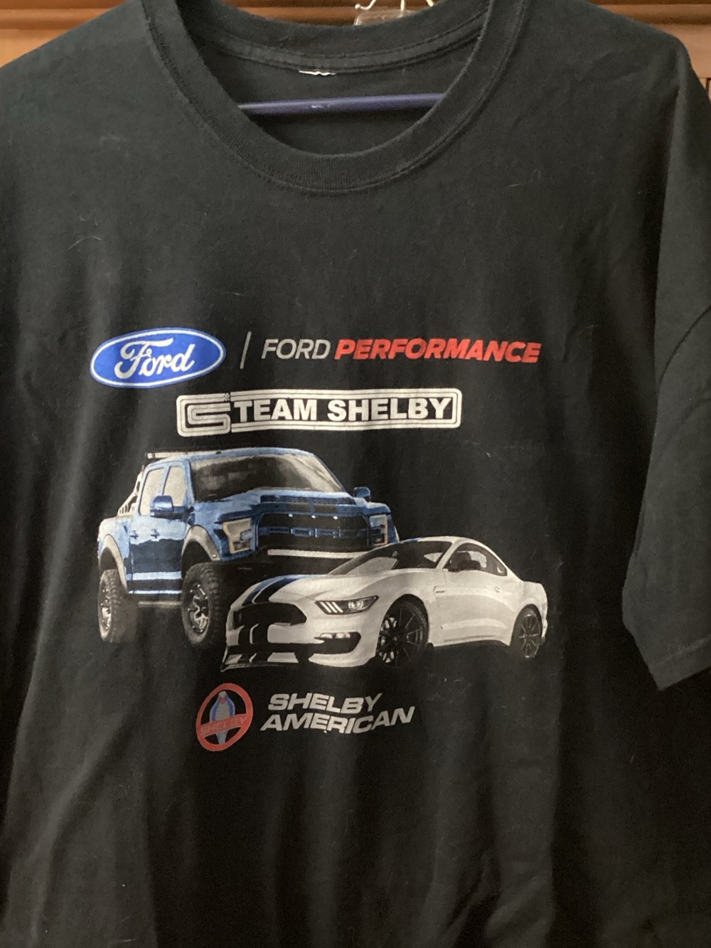 Ford Black Short Sleeve Team Shelby Graphic Tee with Blue and White Cars